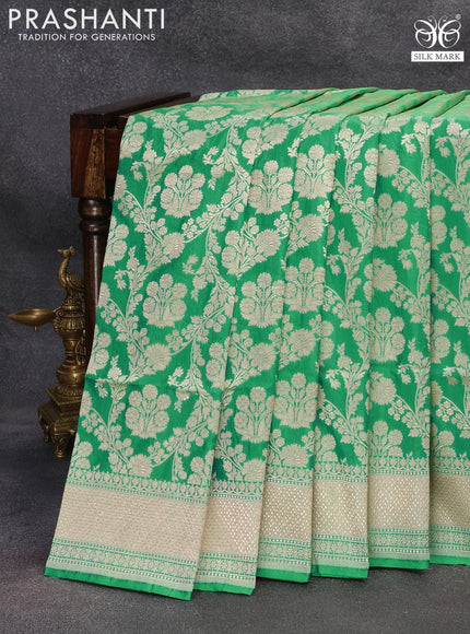 Banarasi uppada silk saree teal green with allover zari woven brocade weaves and zari woven border