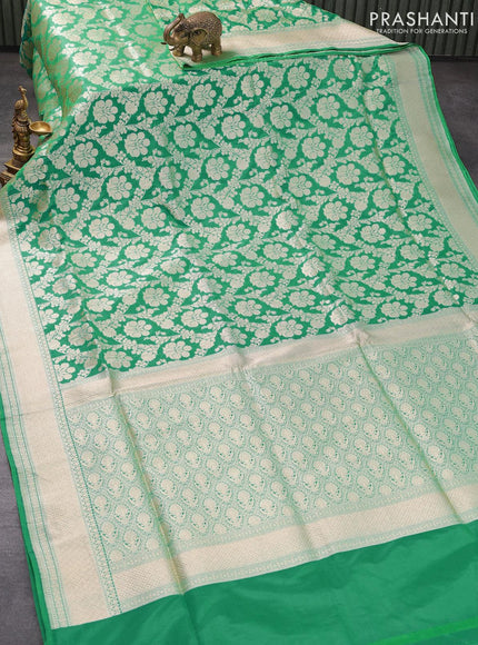 Banarasi uppada silk saree teal green with allover zari woven brocade weaves and zari woven border