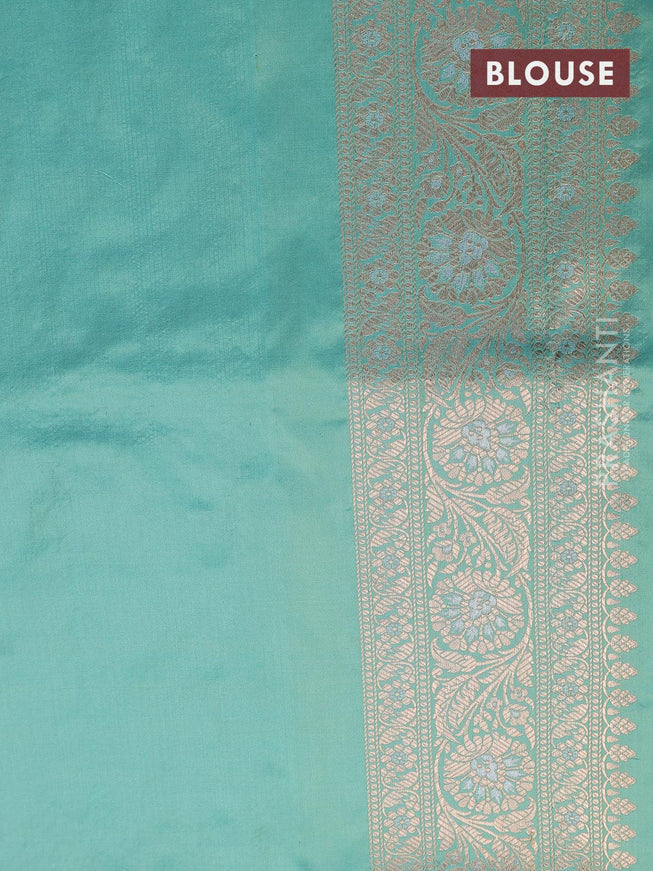 Banarasi uppada silk saree dual shade of teal blue with allover zari woven floral brocade weaves and zari woven floral border