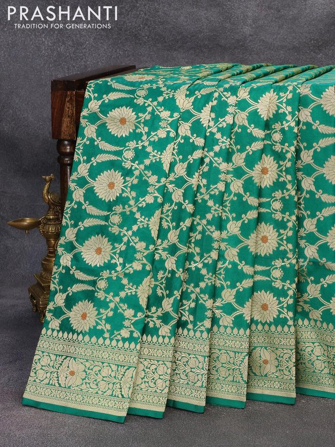 Banarasi uppada silk saree green with allover zari woven floral brocade weaves and zari woven border