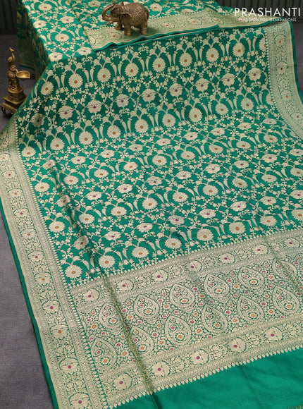 Banarasi uppada silk saree green with allover zari woven floral brocade weaves and zari woven border