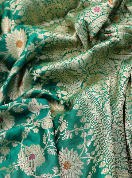 Banarasi uppada silk saree green with allover zari woven floral brocade weaves and zari woven border