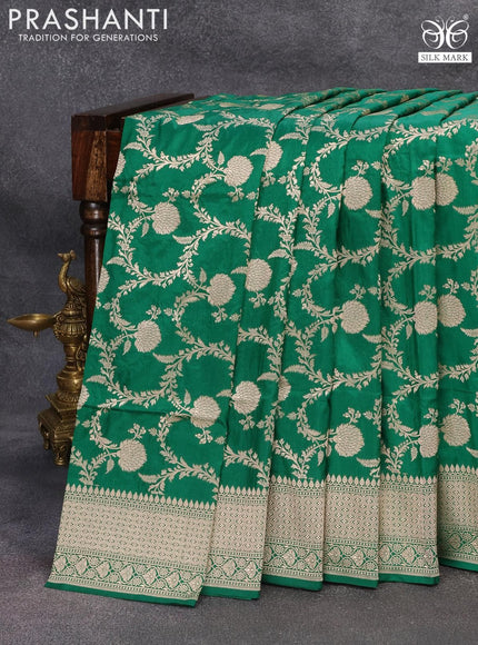 Banarasi uppada silk saree green with allover zari woven brocade weaves and zari woven border