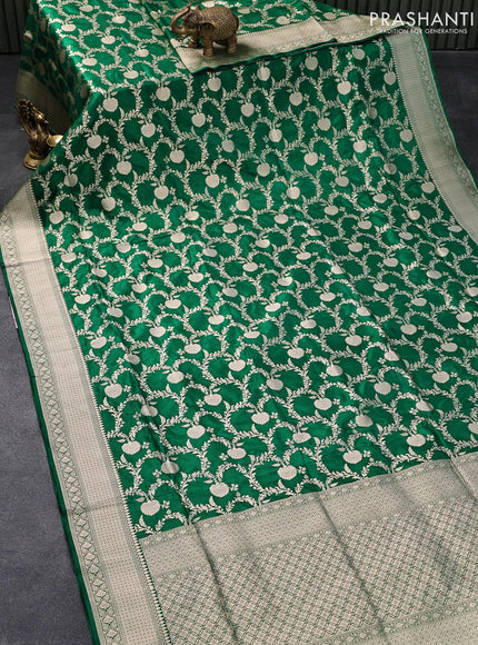 Banarasi uppada silk saree green with allover zari woven brocade weaves and zari woven border