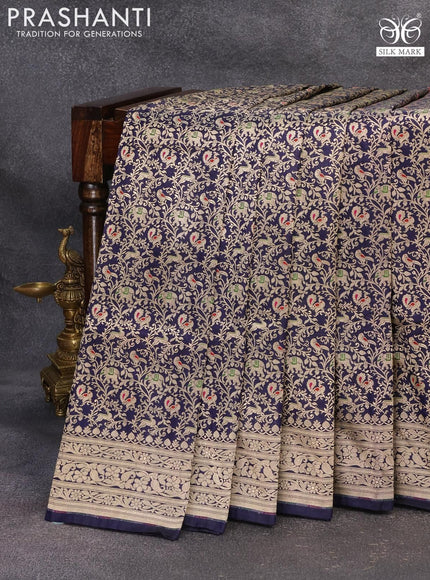 Banarasi uppada silk saree navy blue with allover zari woven brocade weaves and zari woven border