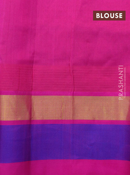 Silk cotton saree grey and pink with allover pichwai prints and temple design zari woven simple border