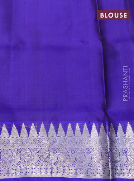 Venkatagiri silk saree peacock blue and blue with allover silver zari checks & buttas and rich temple design annam silver zari woven border