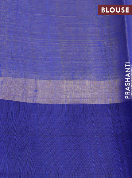 Pure dupion silk saree yellow and blue with plain body and temple design zari woven simple border