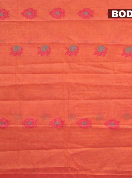 Nithyam cotton saree dual shade of orange and pink with allover thread weaves and zari woven simple border