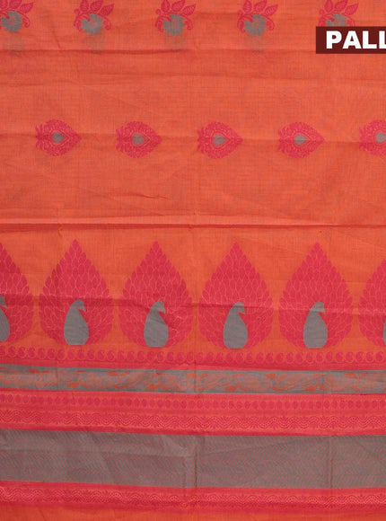 Nithyam cotton saree dual shade of orange and pink with allover thread weaves and zari woven simple border