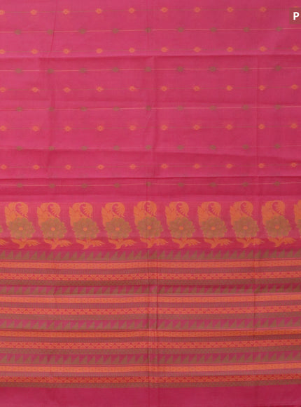 Nithyam cotton saree pink and rustic orange with allover thread weaves and zari woven simple border