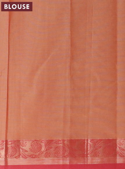 Nithyam cotton saree rust shade and maroon with thread woven buttas and zari woven simple border