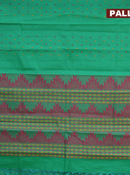 Nithyam cotton saree dual shade of green with geometric thread woven buttas in borderless style