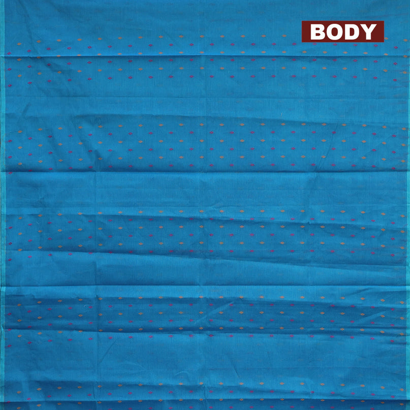 Nithyam cotton saree cs blue with geometric thread woven buttas in borderless style