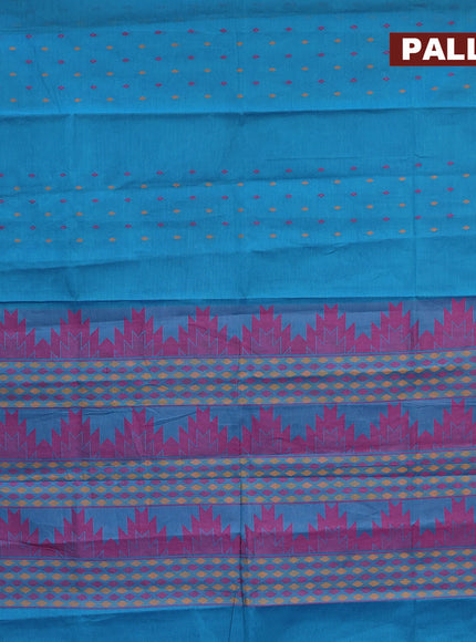 Nithyam cotton saree cs blue with geometric thread woven buttas in borderless style