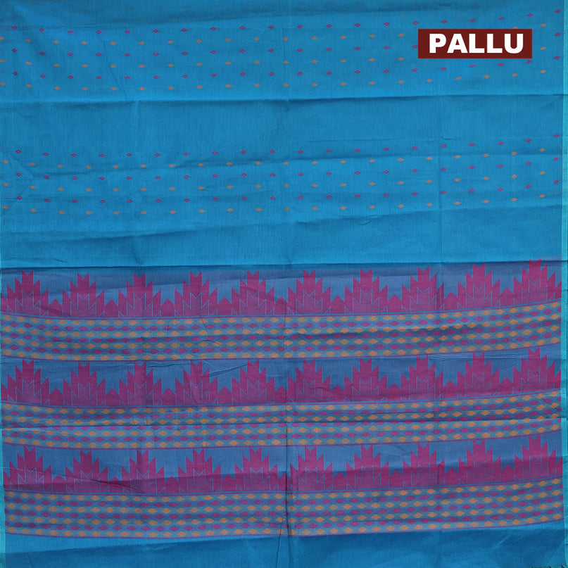 Nithyam cotton saree cs blue with geometric thread woven buttas in borderless style