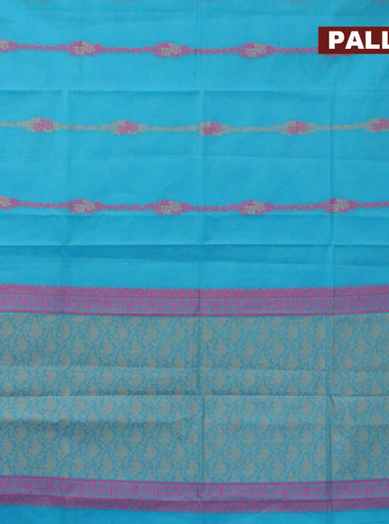 Nithyam cotton saree blue with allover thread weaves in borderless style