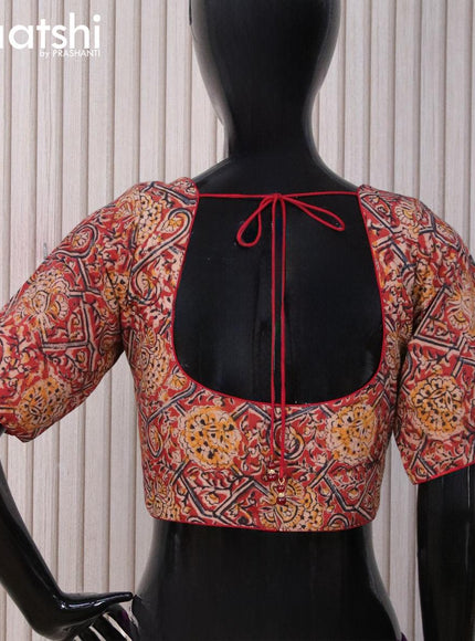 Kalamkari cotton readymade blouse maroon and beige with allover prints and back knot