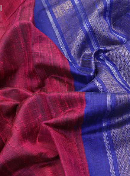 Pure dupion silk saree pink and blue with plain body and temple design vidarbha border