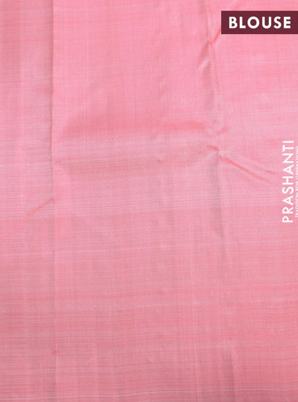 Pure kanjivaram silk saree maroon and pink with allover small zari checks annam & mayil chakram buttas and piping border