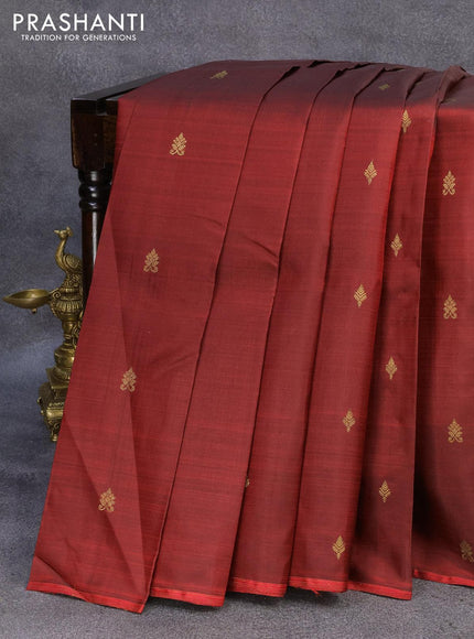 Pure kanjivaram silk saree maroon with zari woven paisley buttas and piping border