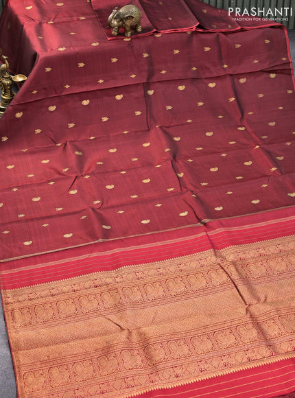 Pure kanjivaram silk saree maroon with zari woven paisley buttas and piping border