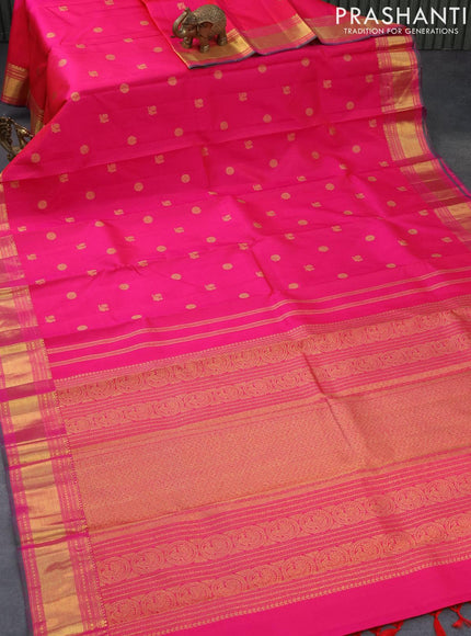 Pure kanjivaram silk saree pink and dual shade of green with annam & rudhraksha zari woven buttas and zari woven border