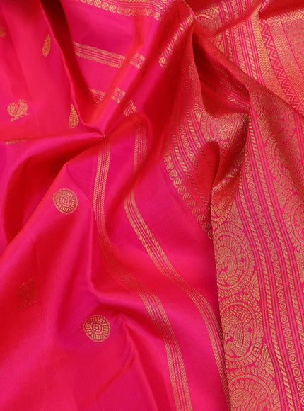 Pure kanjivaram silk saree pink and dual shade of green with annam & rudhraksha zari woven buttas and zari woven border