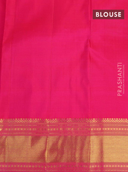 Pure kanjivaram silk saree pink and dual shade of green with annam & rudhraksha zari woven buttas and zari woven border