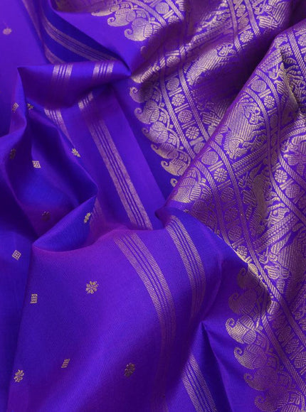 Pure kanjivaram silk saree blue and green with allover zari woven buttas and annam zari woven border