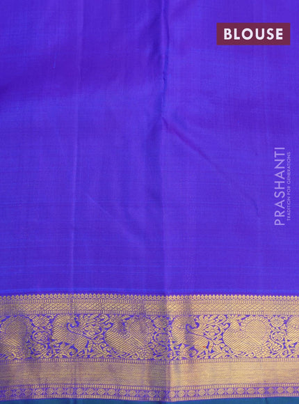 Pure kanjivaram silk saree blue and green with allover zari woven buttas and annam zari woven border