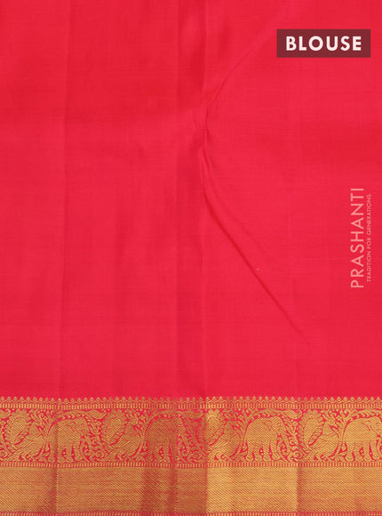 Pure kanjivaram silk saree dual shade of pink and green with allover zari checks annam & rudhraksha zari woven buttas and annam & elephant design zari woven border