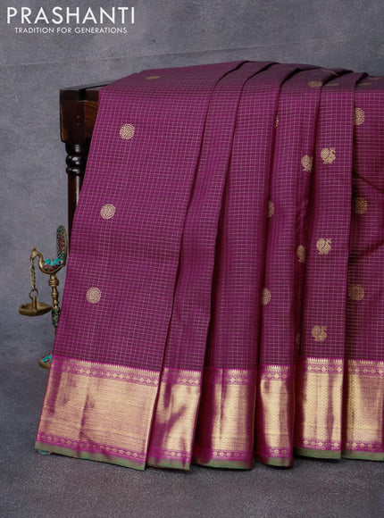 Pure kanjivaram silk saree magenta pink and pink with allover small zari checks & buttas and zari woven border