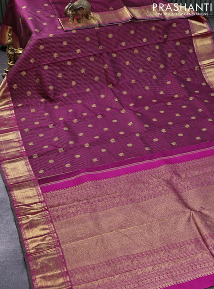 Pure kanjivaram silk saree magenta pink and pink with allover small zari checks & buttas and zari woven border