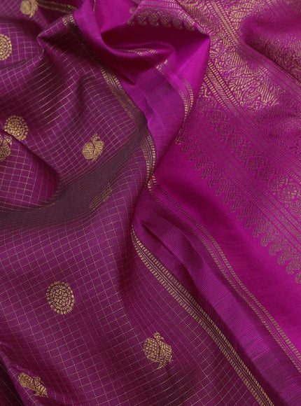 Pure kanjivaram silk saree magenta pink and pink with allover small zari checks & buttas and zari woven border