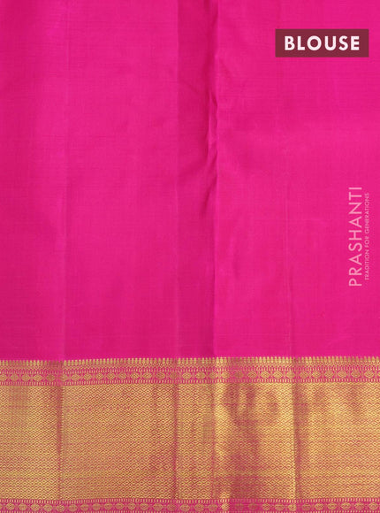 Pure kanjivaram silk saree magenta pink and pink with allover small zari checks & buttas and zari woven border