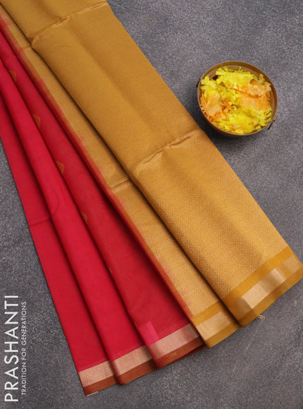 Kora silk cotton saree pink and dark mustard with thread & zari woven buttas and zari woven border