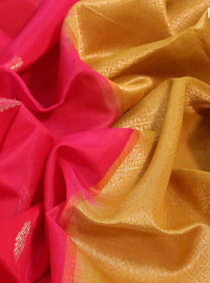 Kora silk cotton saree pink and dark mustard with thread & zari woven buttas and zari woven border