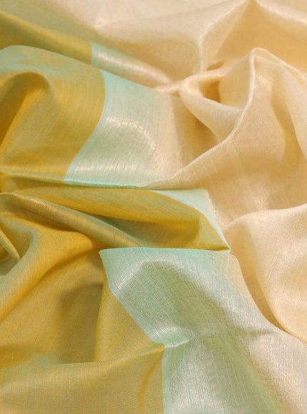 Kora silk cotton saree yellow and cream with zari woven buttas and zari woven border