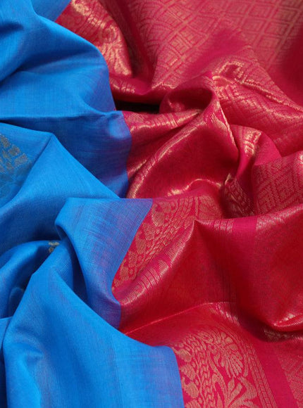 Kora silk cotton saree light blue and pink with zari woven buttas and zari woven piping border