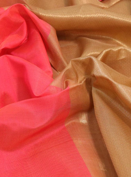 Kora silk cotton saree dual shade of pinkish orange and dark sandal with allover zari woven buttas and zari woven border