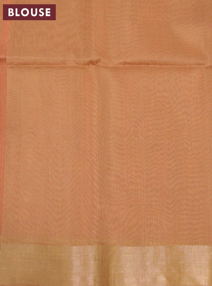 Kora silk cotton saree dual shade of pinkish orange and dark sandal with allover zari woven buttas and zari woven border