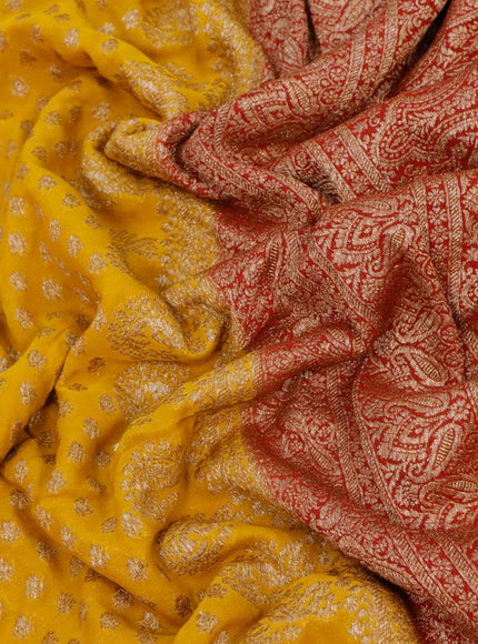 Pure banarasi georgette silk saree mustard yellow and red with allover thread & zari woven butta weaves and woven border