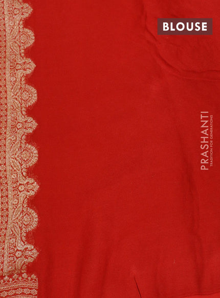 Pure banarasi georgette silk saree mustard yellow and red with allover thread & zari woven butta weaves and woven border