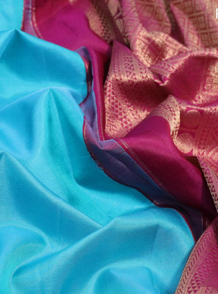 10 yards silk saree light blue and purple with plain body and zari woven border without blouse