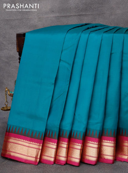 10 yards silk saree peacock green and purple with plain body and zari woven border without blouse