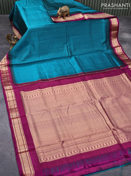 10 yards silk saree peacock green and purple with plain body and zari woven border without blouse