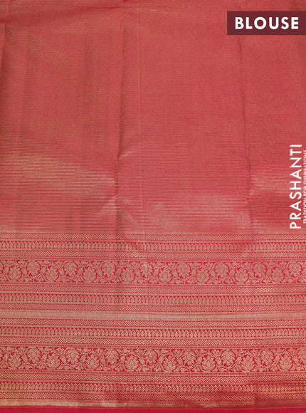 Pure kanjivaram silk saree sandal and red with allover floral digital prints & zari weaves and long zari woven border