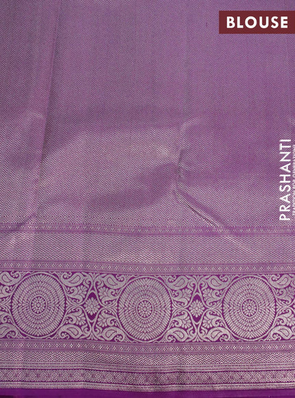 Pure kanjivaram silk saree cream and violet with allover floral digital prints & zari weaves and silver zari woven border