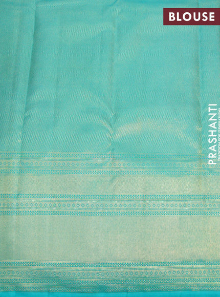 Pure kanjivaram silk saree pastel blue and teal green with allover floral digital prints & zari weaves and long zari woven border